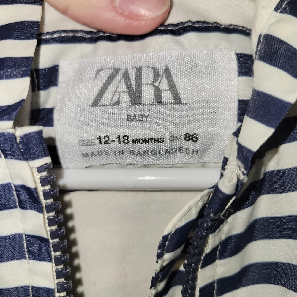 Zara Baby‎ Navy White Striped Hooded Windbreaker Jacket 12-18 Months Nautical